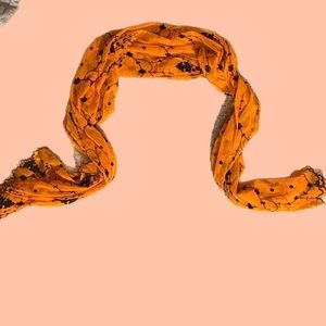 Orange and black shawl/scarf with floral print
